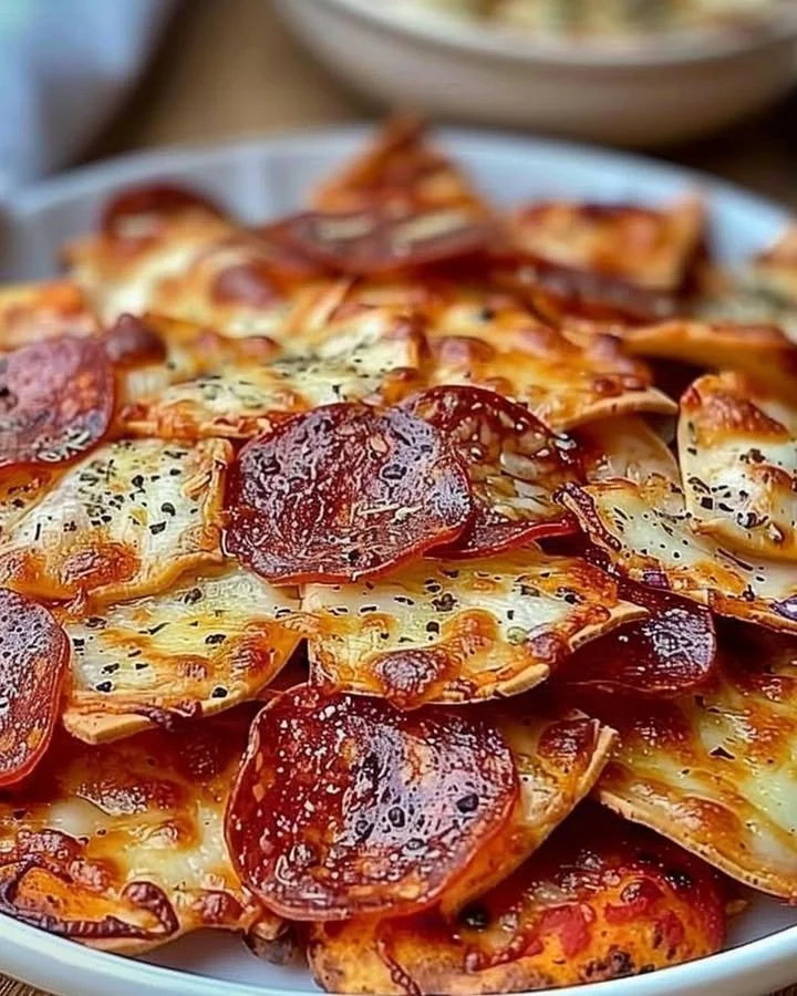 Delicious homemade pizza chips made with two simple ingredients.