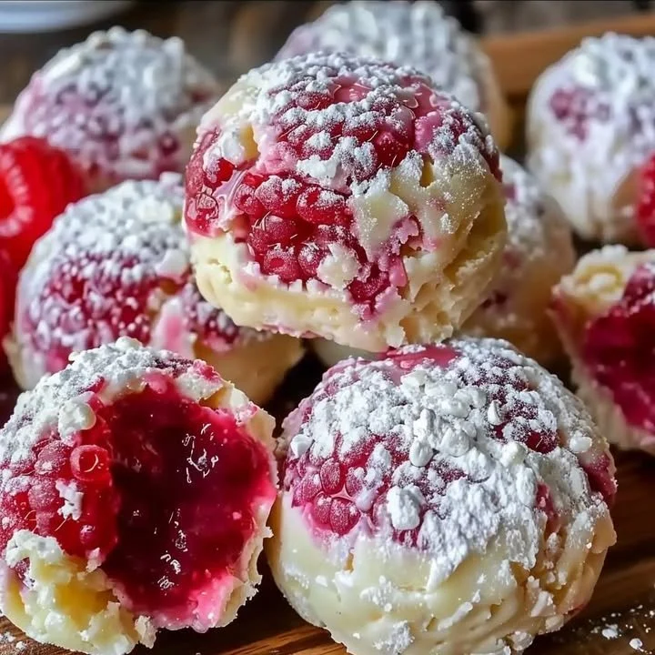 Delicious Raspberry Cream Cheese Bites on a white plate