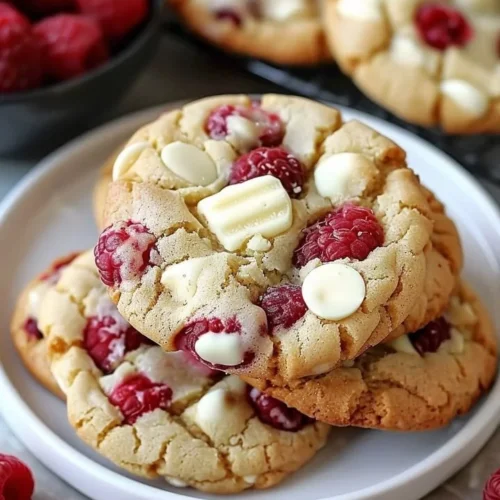 Freshly baked Raspberry White Chocolate Cookies on a cooling rack