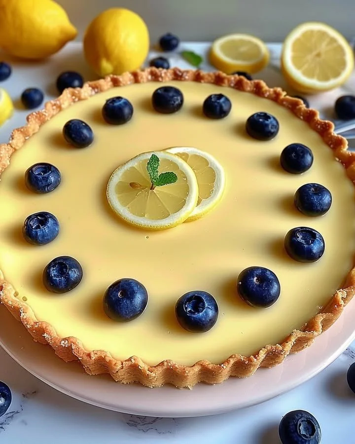 No-bake lemon tart with coconut and Biscoff crust served on a plate
