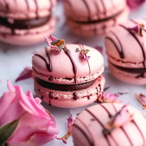 Rose Dark Chocolate Macarons - elegant and flavorful French desserts