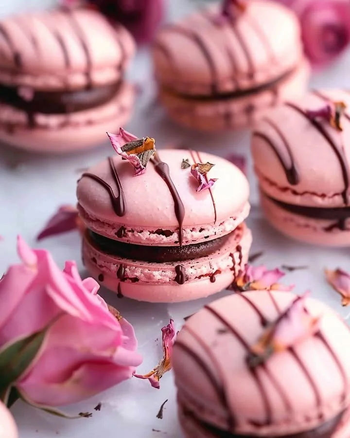 Rose Dark Chocolate Macarons - elegant and flavorful French desserts