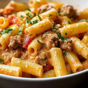Colorful Rotel Pasta Fiesta dish featuring pasta, Rotel tomatoes, and spices.