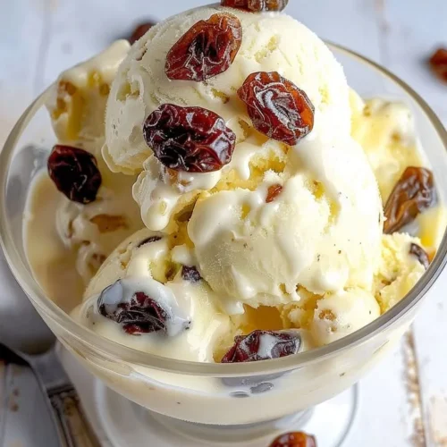 Delicious rum raisin ice cream with creamy texture and raisins