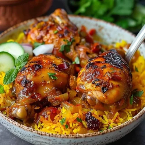 Saffron Chicken served with barberry rice and spices