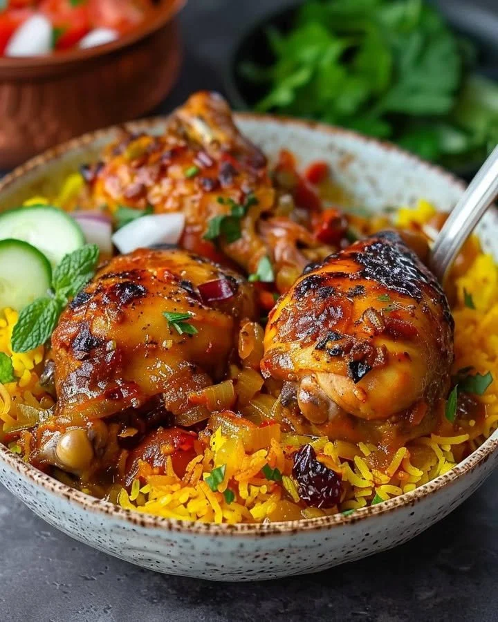 Saffron Chicken served with barberry rice and spices