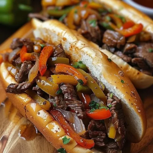 Delicious Philly-Style Hoagie with steak, peppers, and provolone cheese