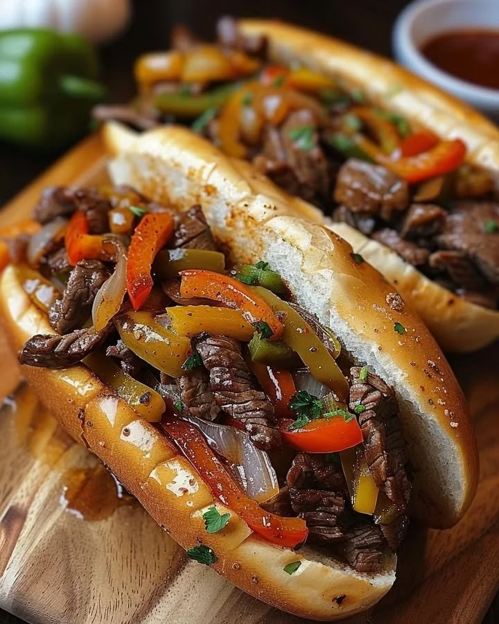 Delicious Philly-Style Hoagie with steak, peppers, and provolone cheese