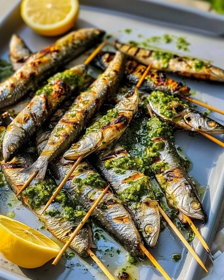 Delicious sizzling sardine skewers grilled to perfection with spices.