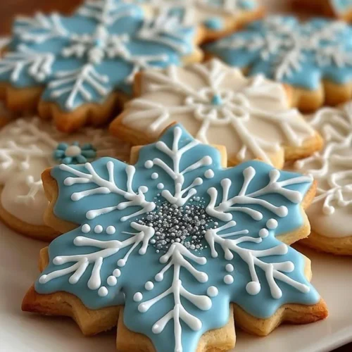 Decorated snowflake sugar cookies for winter celebrations