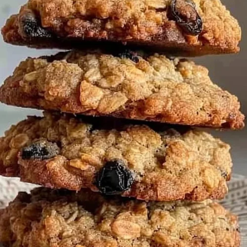 Delicious soft and chewy oatmeal cookies with chocolate and raisins on a plate