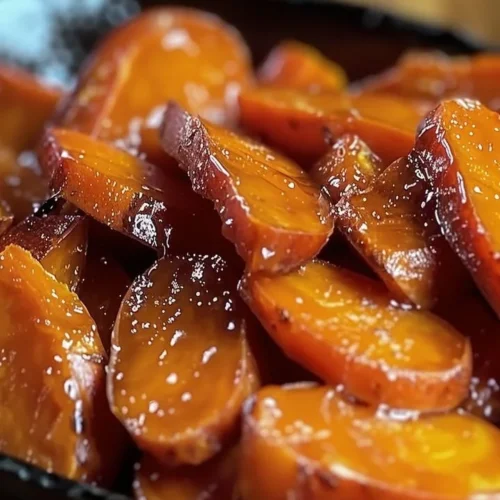 Southern candied sweet potatoes dish drizzled with syrup and spices