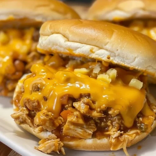 Delicious spicy Cajun Chicken Sloppy Joes topped with melted cheese