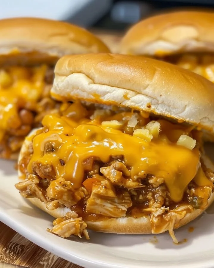 Delicious spicy Cajun Chicken Sloppy Joes topped with melted cheese