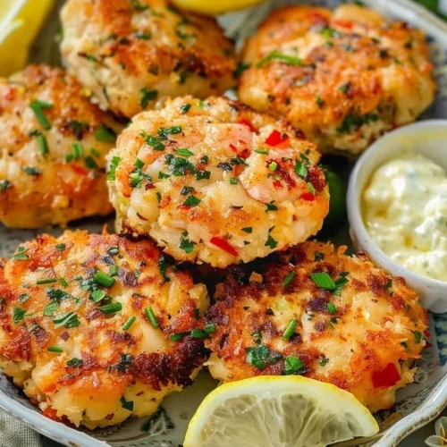 Spicy shrimp cakes served with a chili-lime dip on a plate