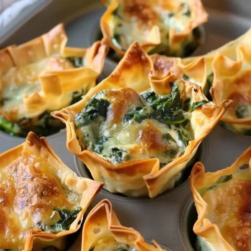 Delicious spinach artichoke wonton cups served as a tasty appetizer