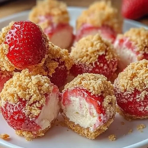 Strawberry Cheesecake Crunch Bites dessert on a plate