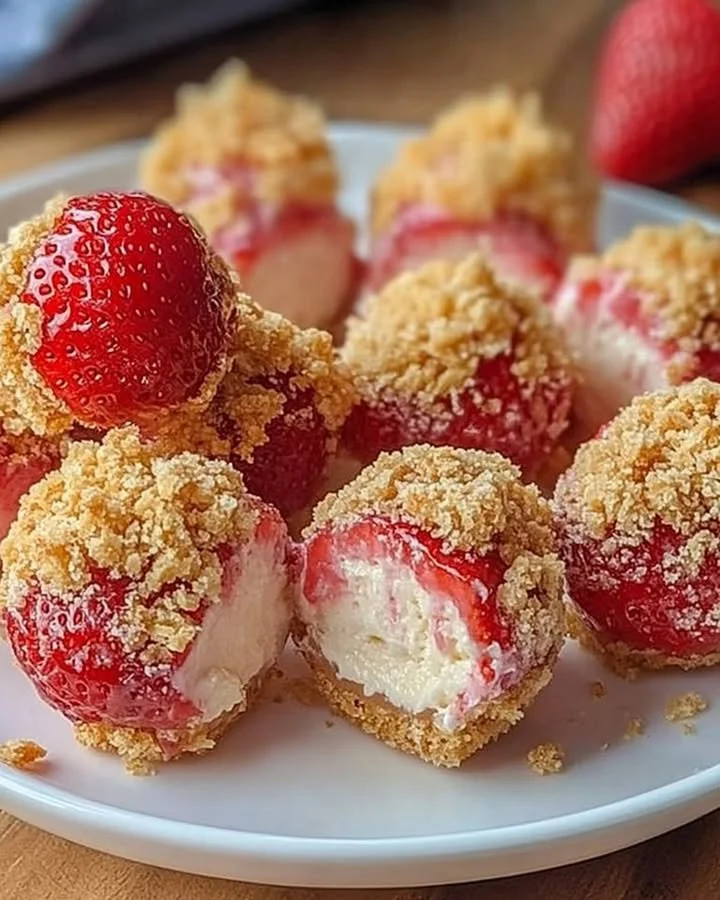Strawberry Cheesecake Crunch Bites dessert on a plate