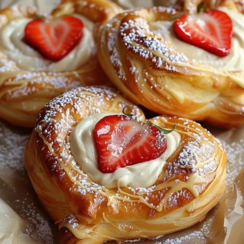 Strawberry Cream Danish with flaky pastry and fresh strawberry filling