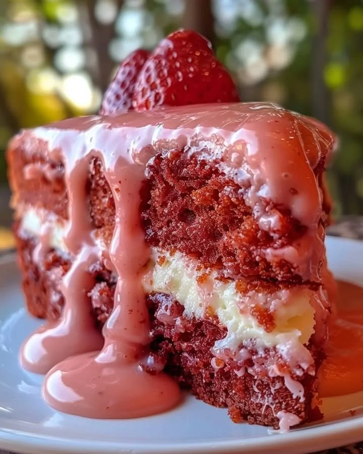 Delicious Strawberry Honeybun Cake with Strawberry Cream Icing