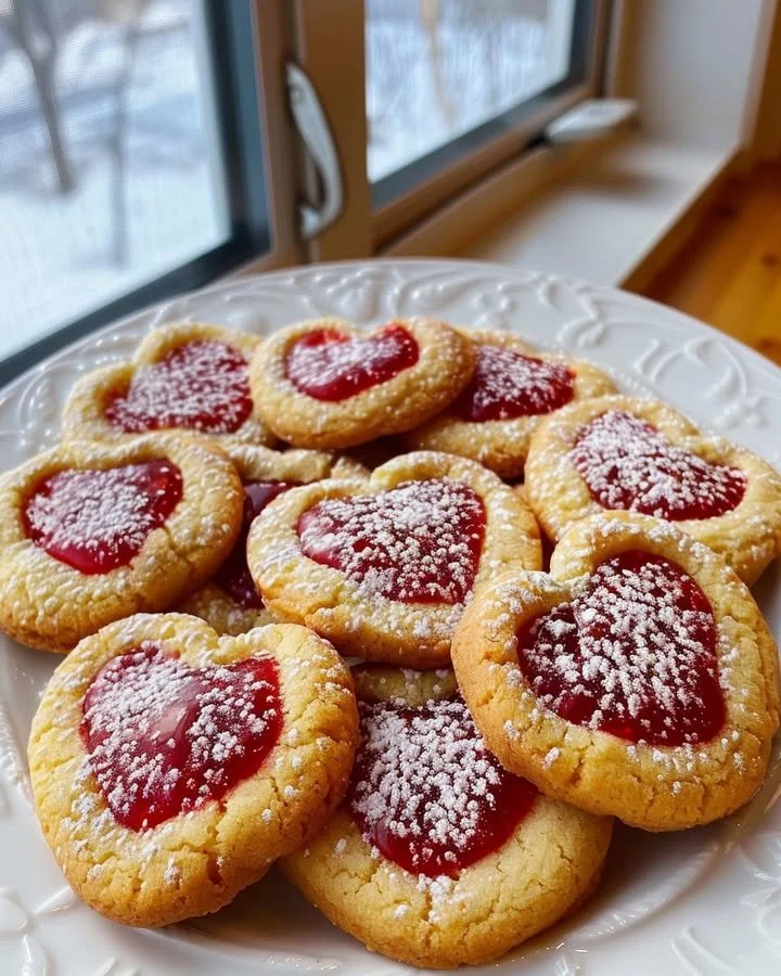 Plate of Strawberry Kiss Cookies with fresh strawberries on the side