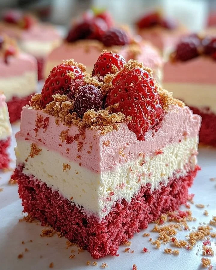 Delicious Strawberry Mousse Cake with Cream Cheese Layer on a plate