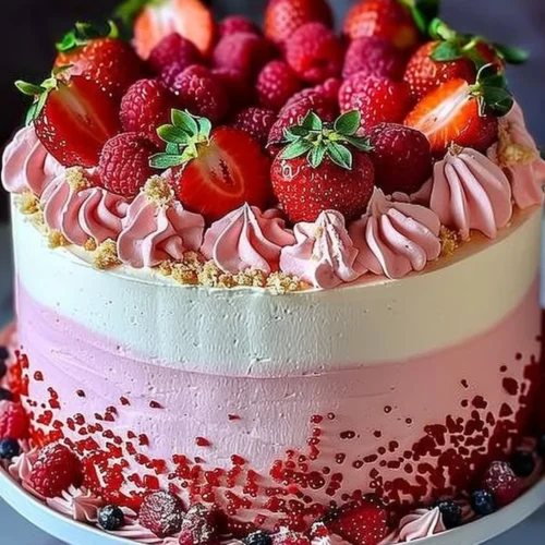 Delicious Strawberry Ombre Cake with Whipped Cream Frosting decoration