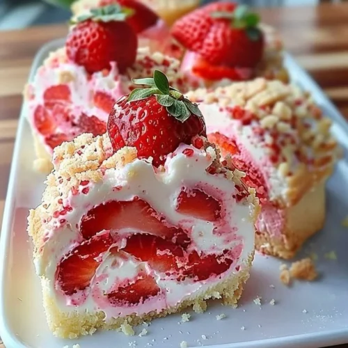 Strawberry shortcake cheesecake topped with fresh strawberries and whipped cream
