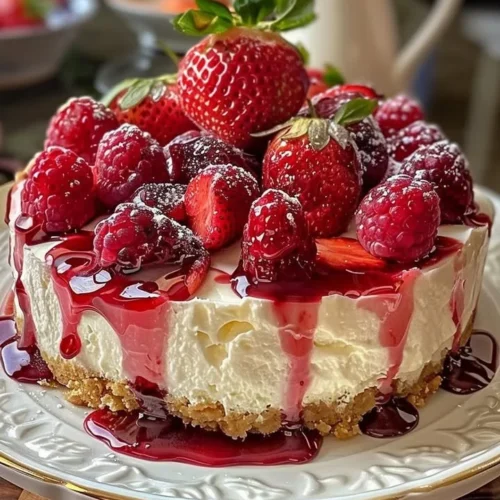 Delicious strawberry swirl cheesecake on a plate with fresh strawberries