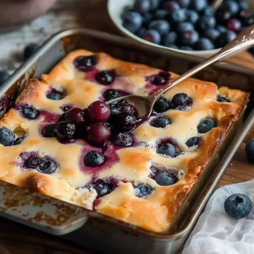 Sweet and Tangy Cottage Cheese Blueberry Bake in a dish