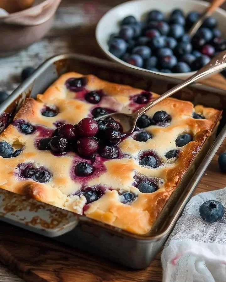 Sweet and Tangy Cottage Cheese Blueberry Bake in a dish