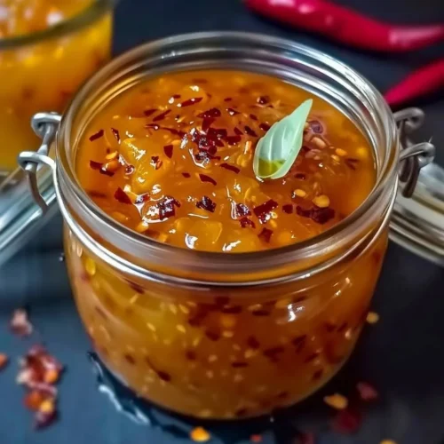 Bowl of sweet pineapple and ginger sauce drizzled over grilled chicken.