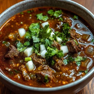 Traditional Mexican birria served in a bowl with fresh herbs and tortillas