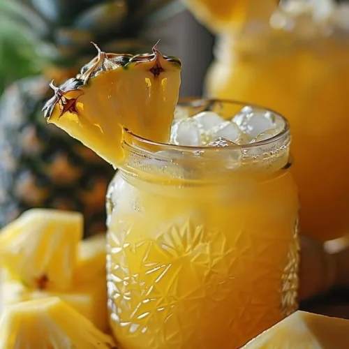 Refreshing Tropical Bliss Pineapple Lemonade in a glass with a slice of pineapple