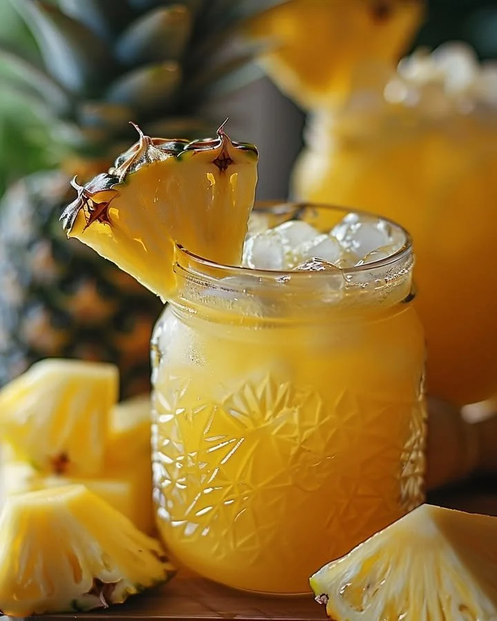 Refreshing Tropical Bliss Pineapple Lemonade in a glass with a slice of pineapple