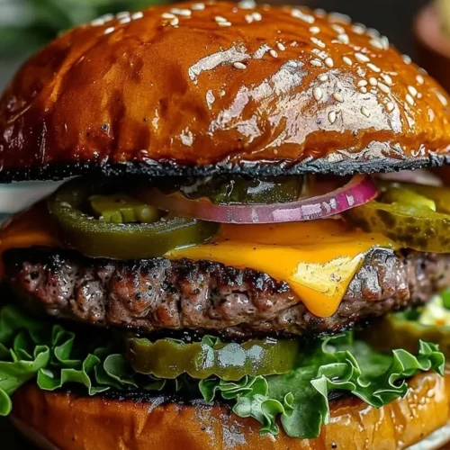 Ultimate Jalapeño Cheeseburger topped with fresh jalapeños and melted cheese