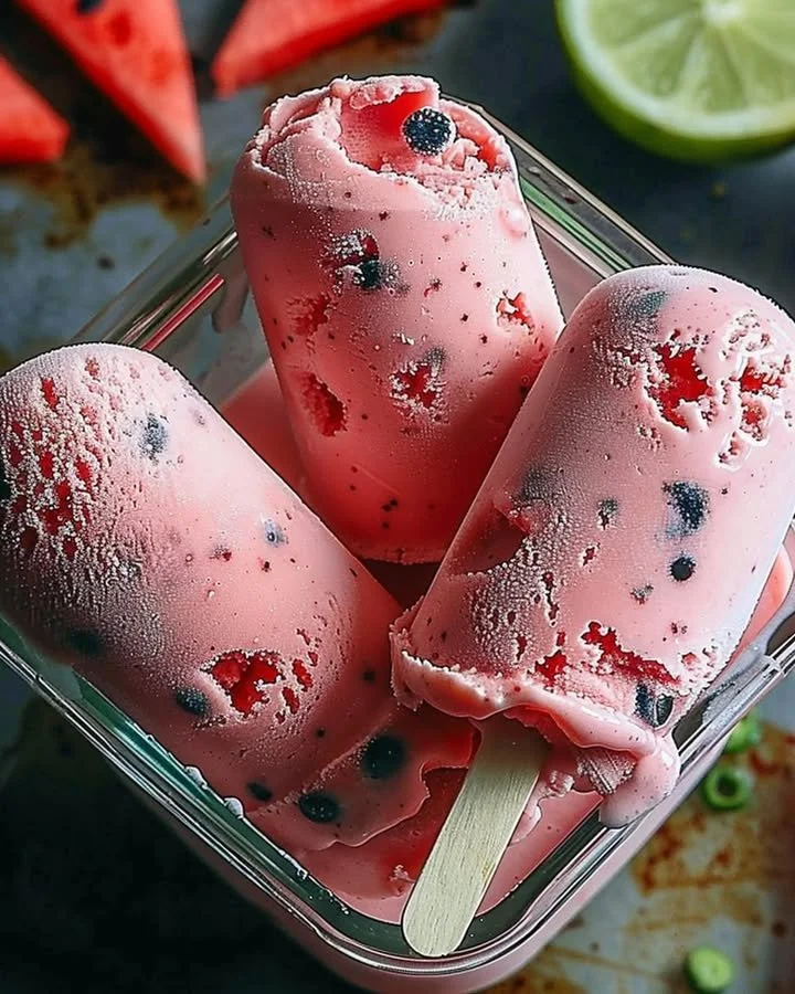 Delicious bowl of homemade watermelon ice cream with fresh fruit garnishing
