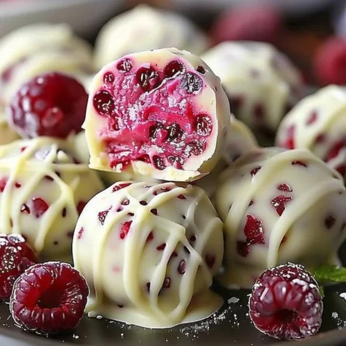 White Chocolate Raspberry Cheesecake Balls, a delicious dessert treat