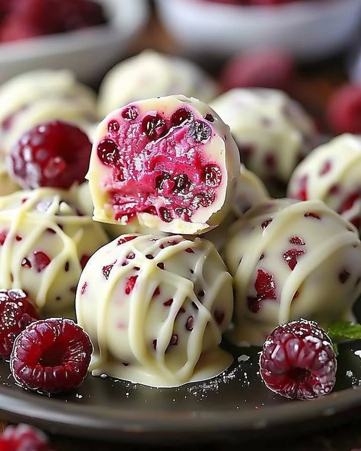 White Chocolate Raspberry Cheesecake Balls, a delicious dessert treat