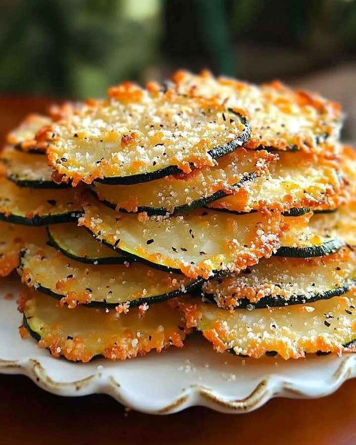 Crispy Zucchini Parmesan Crisps served on a plate